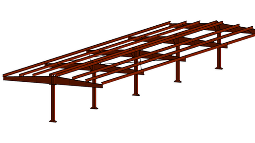 A 3D rendering of a metal roof structure by Northern State Steel.